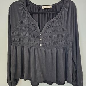 Lucky Brand Charcoal Blouse with Button Detail